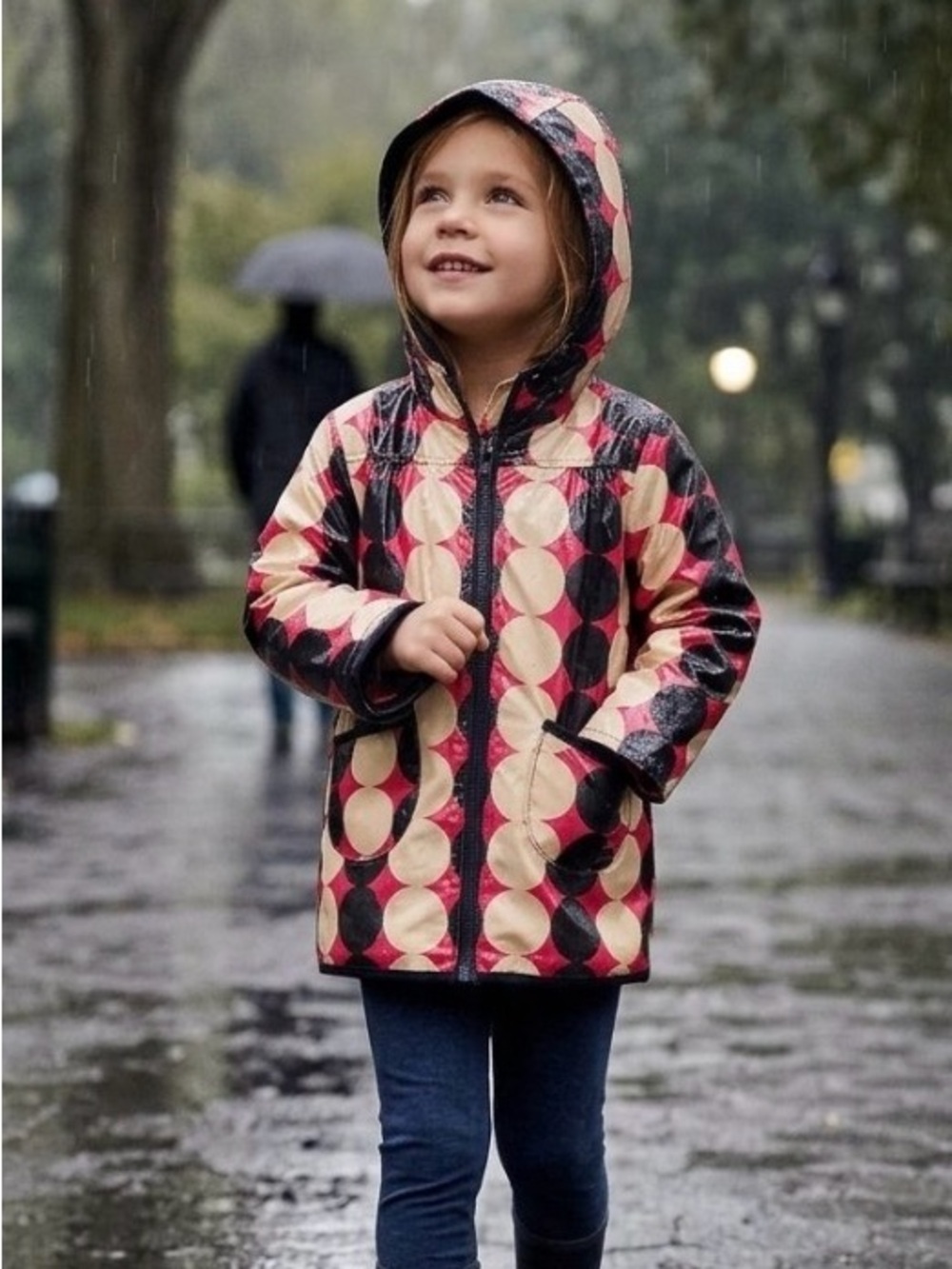 Old Navy Kids Fleece lined Geometric Rain Jacket in Black & Pink, 2T